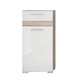 trendteam smart living Badezimmer Kommode Set One in eiche San Remo hell (Nb.) mit Fronten in weiß hochglanz, Tiefziehung und Absetzungen in eiche San Remo hell (Nb.) 37 x 80 x 31 cm