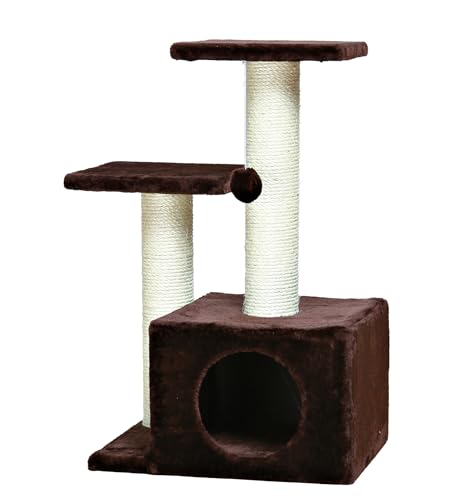 TRIXIE Valencia Scratching Post with Condo, Two Platforms, Dangling Cat Toy, Brown