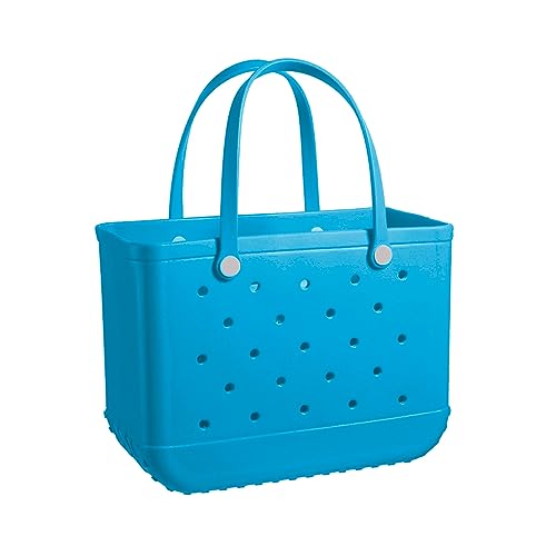 Beach Bag Rubber Tote Bag - Waterproof and Sandproof Tote Bags Outdoor Portable Handbag for Sports (Bright Sky Blue)