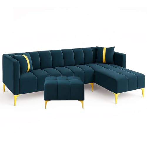 Image of Sleepify Livingstyle 6 Seater RHS L Shape Sofa Set with Centre Table (Teal)