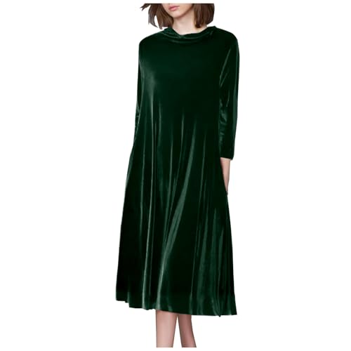 Vintage Velvet Dress for Women UK Plus Size Long Sleeve Maxi Dresses Casual Loose Fit Dress Elegant Bridesmaid Dress Ladies Solid Color Midi Dress Green
