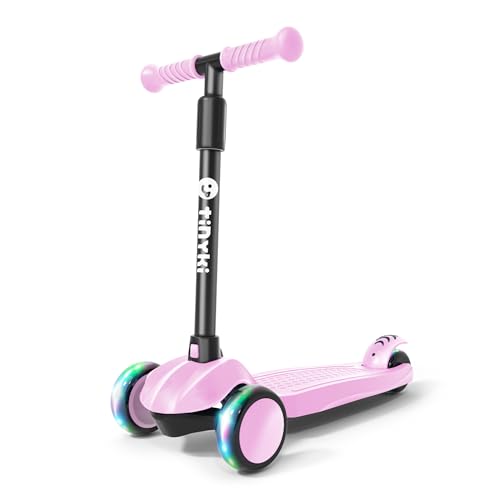 TINYKI Patinete Niña 2 Años a 6 - Patinete Rosa niña 3 años Altura Ajustable con Ruedas Luces LED - Scooter Niño 3 Ruedas - Patineta Infantil para Niños y Niñas Jugar