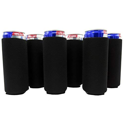 Slim Can Sleeves - Set of 6 Can Neoprene Beverage Coolers (6Pack - Black)