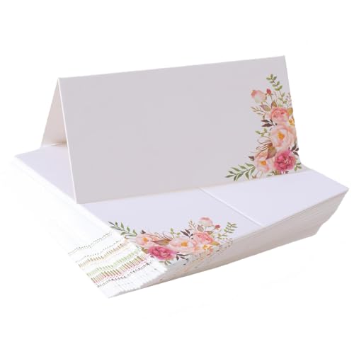 60Pcs Place Cards for Table Setting Blank Table Place Cards with Flower Pattern, Tables Seating Name Card for Weddings, Banquets Dinner Parties (Folfding Size 2 x 4 inches)