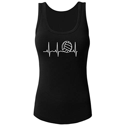 Women's Love Volleyball Heartbeat Funny Cute Tank Top (Black,L)