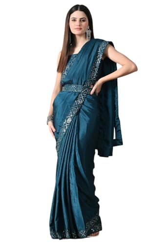 Pionex Solid Bollywood Chiffon Embroidered Saree with Belt Party Wear