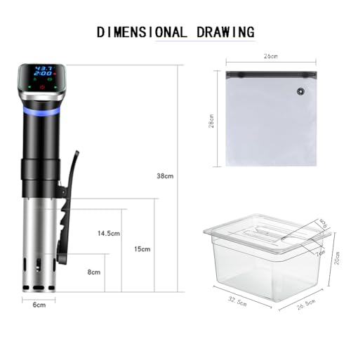 Sous Vide - Máquina circuladora de inmersión de precisión de 1100 W con bomba extractora, bolsa sellada, clip, pantalla LED para cocinar en casa