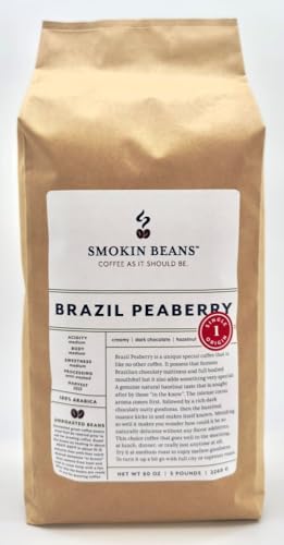 Smokin Beans Brazil Peaberry, Unroasted Green Arabica Coffee Beans 5-Lb 1ct