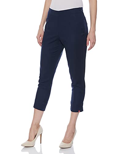 Image of BIBA Cotton Blend Solid Regular Casual Pants