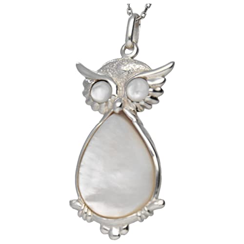 Pendentif chouette argent 925 millième et nacre blanche pour collier femme