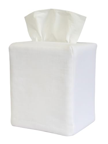 Jacaranda Living Square Tissue Box Cover Linen/Cotton Fabric Tissue Holder Decorative Cloth Tissue Cube Cover Tissue Box Cover White Linen Plain