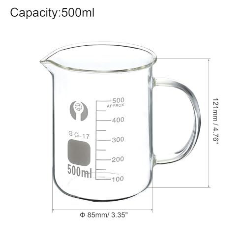 Vaso de cristal de laboratorio con asa, boquilla cónica para verter fácilmente, alta transparencia para una observación clara, ideal para medición científica de líquidos