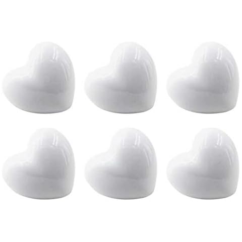 FBSHOP(TM) 6 Pack Ceramic Heart Cabinet Knobs,Drawer Pulls & Handles Set,Ceramic Heart Shape Knobs for Door Dresser Drawer Cupboard Baby Kid's Children's Furniture with Screws,White Cover