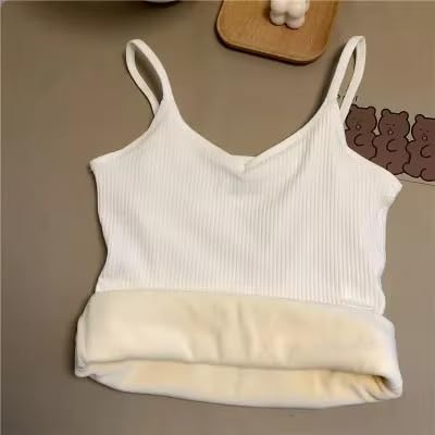 Image of Women's Thermal Fleece-Lined Ribbed Camisole Tank Top -School Girls Adjustable Spaghetti Strap Undershirt, Winter Warm Base Layer Cami, Soft Stretch Sleeveless Top