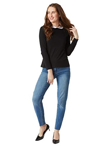 Image of Miss Chase Women's Round Neck Half Sleeves Cotton Lace and Pearl Detailing