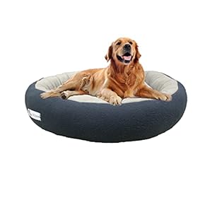 Gorgeous Poofy Dog And Cat Bed Medium Size Round Shape Fleece Fabric Ultrasoft Micro Fiber Filling For Extra Comfort Dual Color Cream-Black Machine Washable Anti Skid Base Pet Bed For Dogs