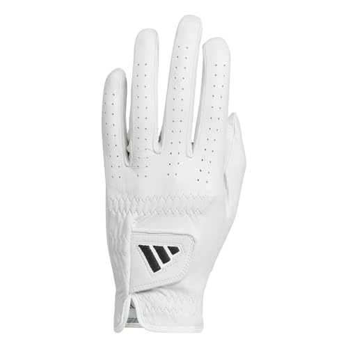 Guante de cuero adidas derecho flexible blanco talla M-L con costuras reforzadas para béisbol