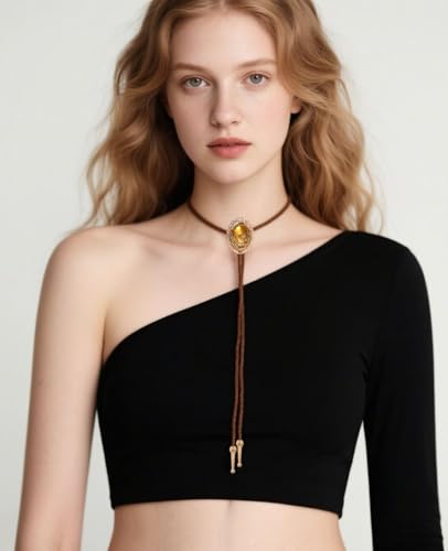 Image of PEARLY JUN Bolo Tie for Women Men Flower Rose Western Cowboy Brown Leather Country Style String Vest Gifts