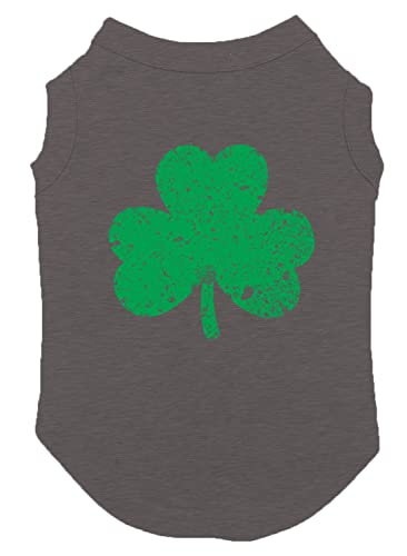 Distressed Green Shamrock - Irish Dog Shirt (Dark Gray, Large)