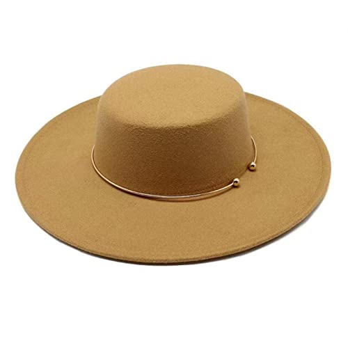 10Cm Wide Brim Derby Top Hat Wool Felt Fedoras Panama Jazz Cap Women Gold Big Metal Ring Elegant Wedding Caps #TOP3
