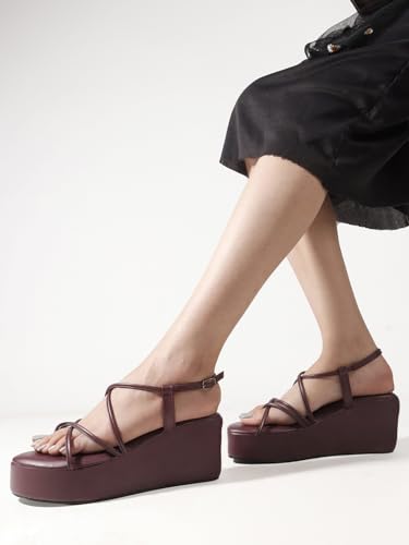 Image of TRYME Women Open Toe Comfort Multi Strap Stylish Daily Wear Wedge Heel Sandals