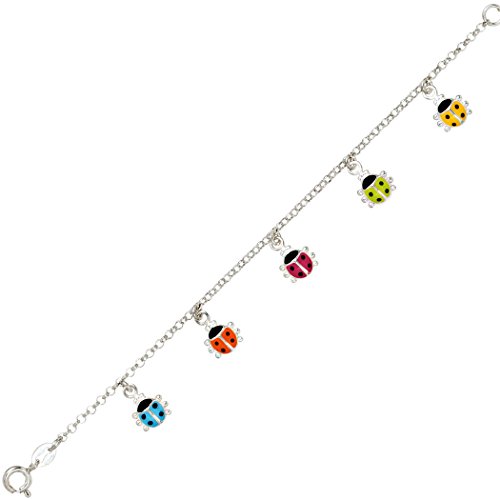 Jobo Kinder-Armband aus 925 Sterling Silber mit bunten Marienkäfern 16 cm