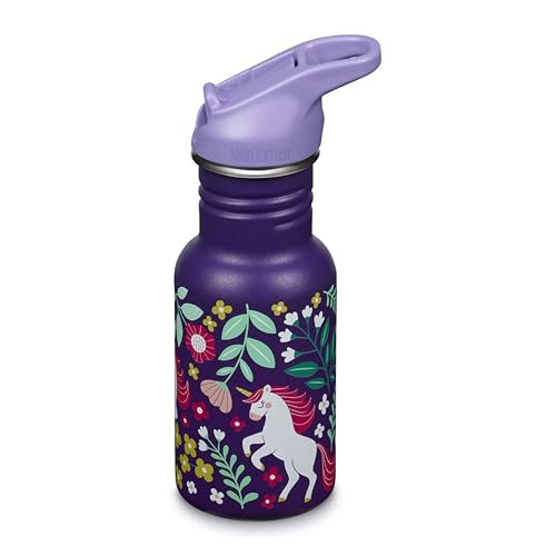 Klean Kanteen 12 oz Classic Kids Water Bottle with Flip Seal Sport Cap & Straw - 100% Leakproof Cap - Durable Stainless Steel Material - Lightweight & Easy-Grip - BPA-Free - Leaping Unicorns