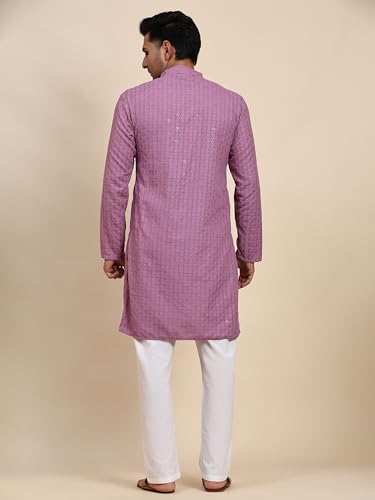 Image of Pro-Ethic Style Developer Men Silk Striped Father Son Matching Ethnic Wear Embroidery Mirror Work Kurta Pyjama Set |(Combo)B-117