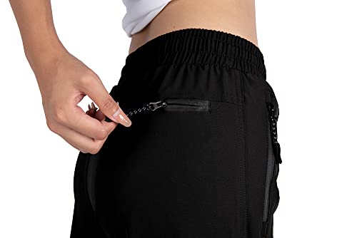Singbring Women's Athletic Hiking Cargo Joggers Pants Outdoor Workout Lightweight Quick Dry Upf 50 Zipper Pockets (Black88-S) #TOP7