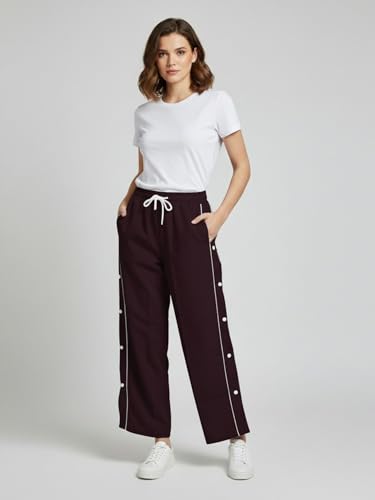 Image of ADDYVERO Women Cargo Wine Lose Fitting with Side Pockets Detailing High Waisted Casual Pant (Maroon, 30)