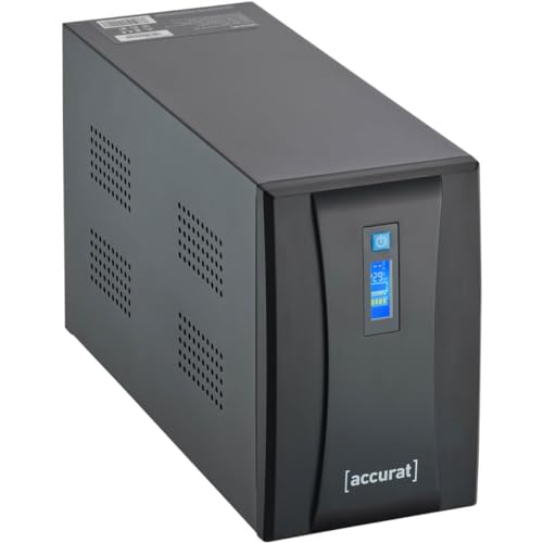 Accurat UPS Unterbrechungsfrei Stromversorgung Shield 2000-2000VA/1200W, AVR, LCD, AC, 2 Schuko-Steckdose, Überspannungsschutz, RJ45, USB-B - Line Interactive USV, Netzinteraktive Notstromversorgung
