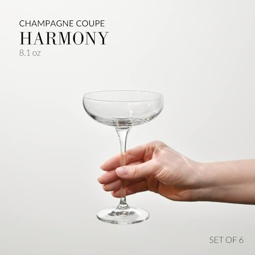 Image of KROSNO Champagne Glasses Set of 6, 8.1 oz, Harmony Collection | Coupes Champagne Crystal Set, Drinking Glasses for Prosecco, Mocktails, Mimosa, Lead-Free Glassware, Dishwasher Safe