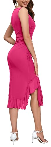 Image of AXOSY Women's Midi Bodycon Dress | Sleeveless Tank, Ruffled Mermaid Hem, for Summer, Prom, Cocktail Party, Wedding Guest