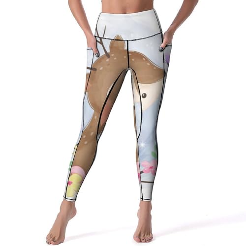 Legging femmes cerfs mignons taille haute pour yoga et gym S