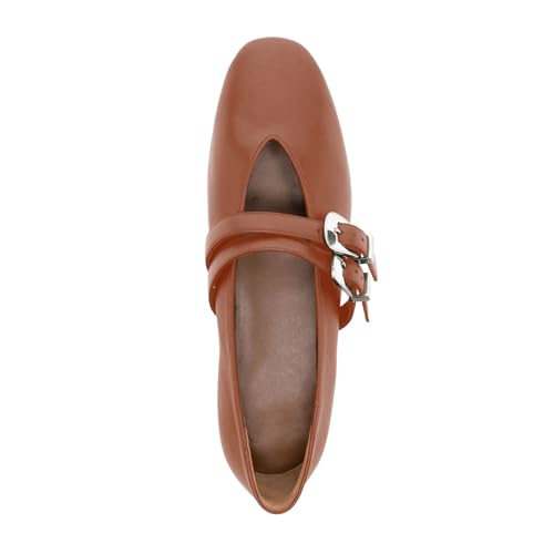 sarawill Women's Mary Janes Closed Round Toe Ballet Flats Double Buckle Strap Casual Shopping Comfortable Work Office Flat Shoes for Women4