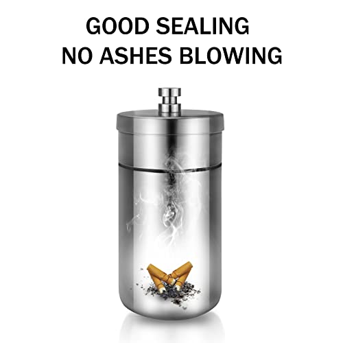 Image of Car Ashtray with Lid Smell Proof Stainless Steel Portable Ash Tray for Car Cup Holder Detachable Windproof Extinguished Cigarette Bucket Automotive Ashtrays for Outdoor Home Office Silver