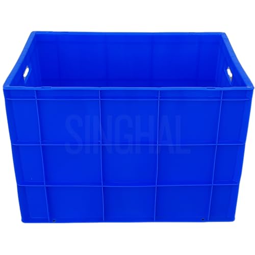 Image of SINGHAL Plastic Crate 600x400x425 MM Multipurpose Heavy Duty Big Blue Portable Crates for storage | Shelf Basket for Large Storage Bin | Vegetable, Fruit, Milk