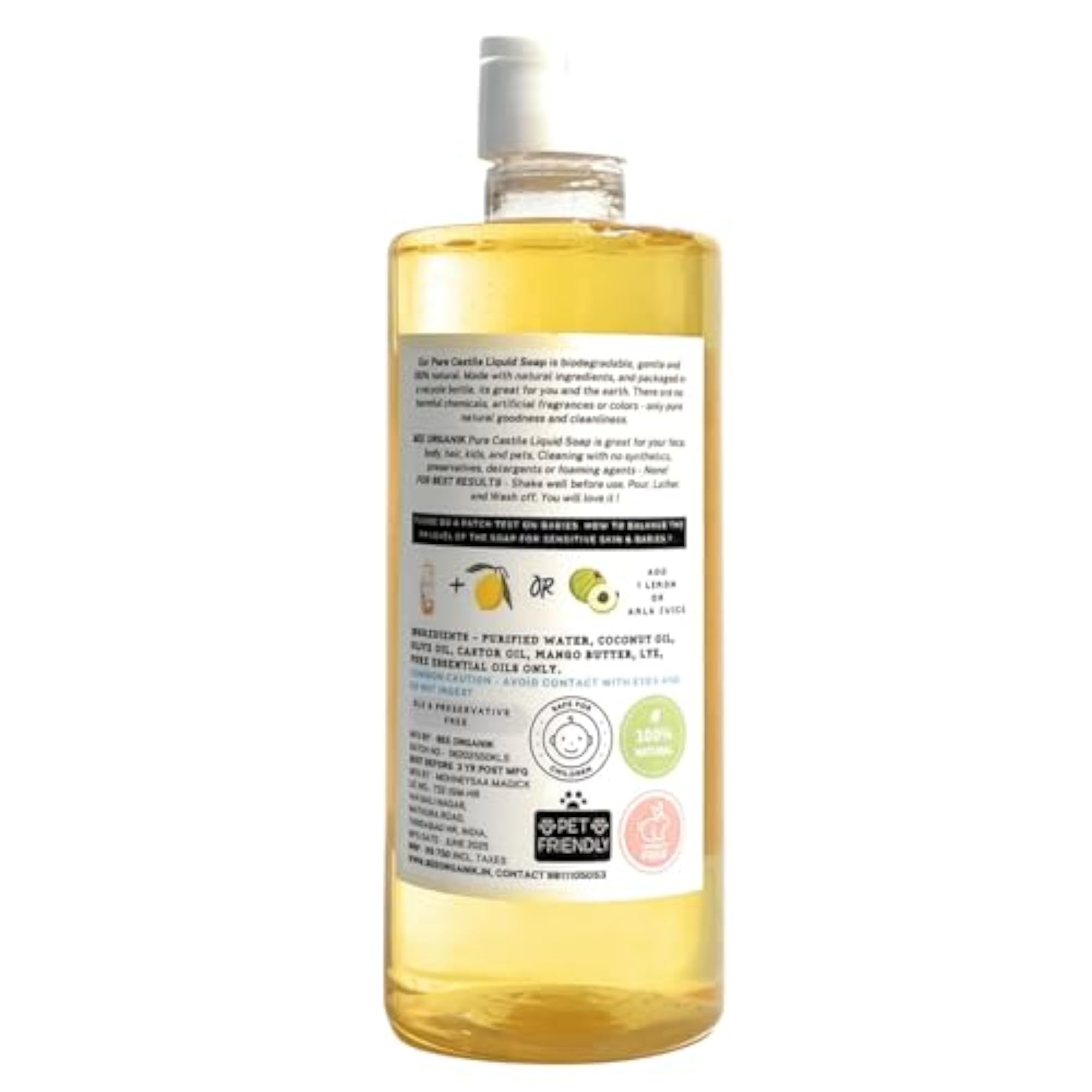 Lemon Pure Liquid Castile Soap, All Natural & Organic