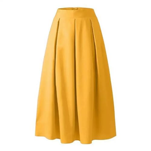 Jupe longue cheville jaune taille haute en coupe A-line pour femme L