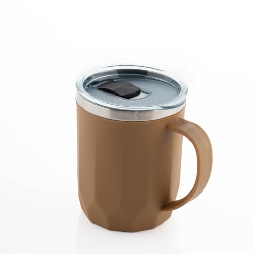 Image of Clazkit Travel Leak Proof Coffee Mug | Stainless Steel Coffee Tumbler | Spill-Proof Lid | Hot & Cold Vacuum Mug for Office, Travel & Car- 400ml Light Brown