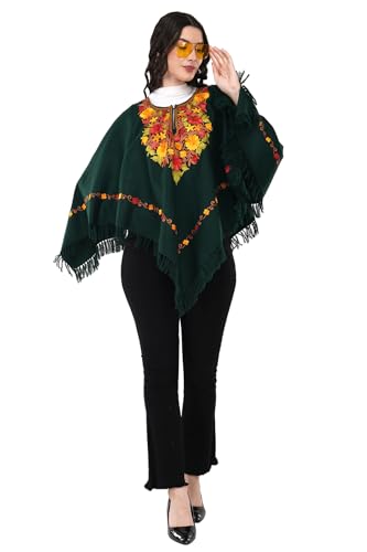 Image of Premium Women's Kashmiri hand embroidery floral woollen poncho Indian cape wrap shrug Free size