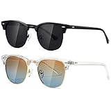 AEVOGUE Polarized Sunglasses For Women And Men Semi Rimless Frame Retro Sun Glasses AE0369 (Glossy Black&Transparent Brown Blue)
