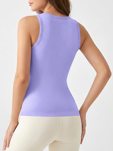 Image of ATTRACO Ribflex Workout Tank Tops for Women Seamless Full Length Gym Tops Athletic Yoga Top Built in Bra