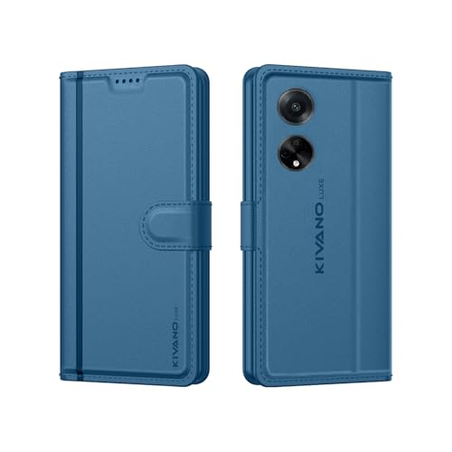 Image of KIVANO LUXE Compatible for Oppo F23 5G Luxury Handmade Leather Magnetic Flip Folio Case | Card Holder & Kickstand | Slim Protective Cover | Unisex - Blue