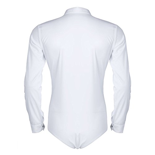 iiniim Herrenbody Zip Einteiler Unterhemd Overall Langarm Sportbody Männer Unterwäsche Stringbody Weiß M-3XL (M, Weiß)