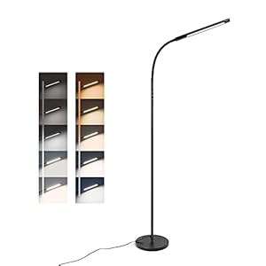 Tomons Led-staande lamp, dimbaar, helderheid en kleurtemperatuur, traploos instelbaar met timer en geheugenfunctie, flexibele zwanenhals, voor woonkamer, slaapkamer, kantoor en slaapzaal