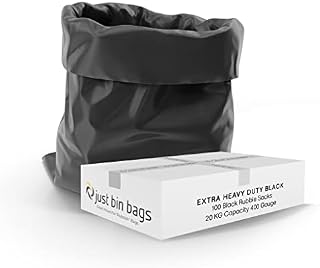 100 Extra Heavy Duty Black Rubble Sacks | 20kg Capacity | 400 gauge- 100 Micron | Strong Waste Bag