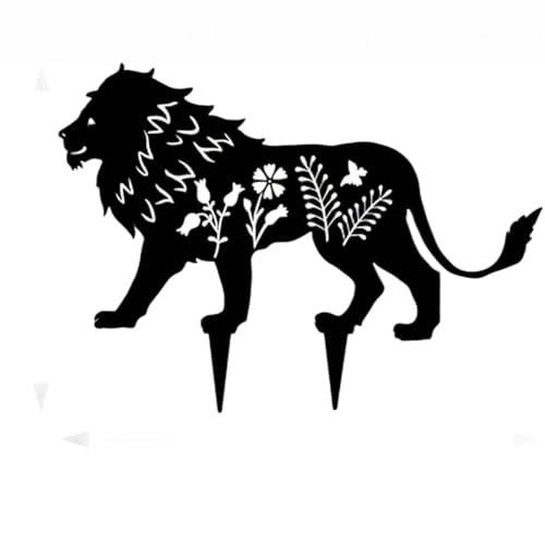 VXDDVN Metal Lion Decor Garden Stakes - Outdoor Lion Statue, Weatherproof Animal Sculpture for Yard, Patio, Lawn and Landscape, Christmas Yard Art, 11.81 x 8.66 Inch