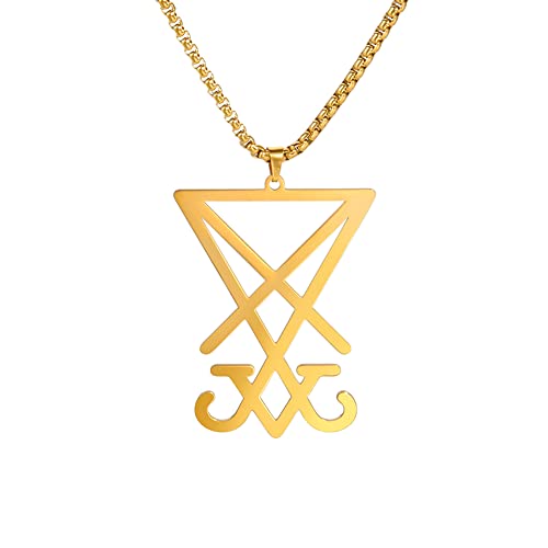 Collar con colgante de sigilo de Lucifer de acero inoxidable con símbolo satánico colgante de sello de Satanás Lucifer colgante de joyería pagana Wicca collar religioso Cover