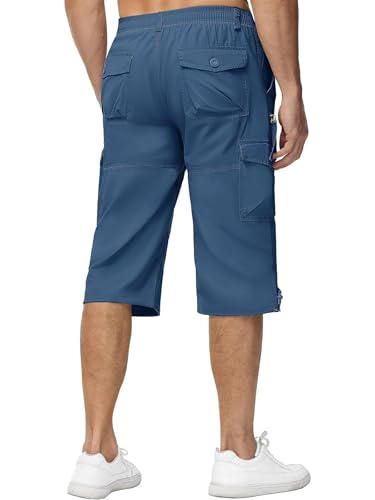 KEFITEVD Bermuda Shorts Herren 3/4 Caprihose Cargo Hose Atmungsaktiv Armee Shorts Safari Hose Männer Cargobermudas Sommer Light Navy EU 32, CN L